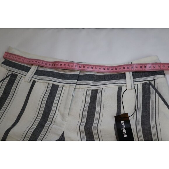 Express Women's Striped Linen-Blend Shorts‎ Size 6 White & Gray - Picture 8 of 11
